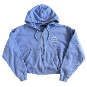 Baby Blue Cropped Boxy Zip Up Hoodie